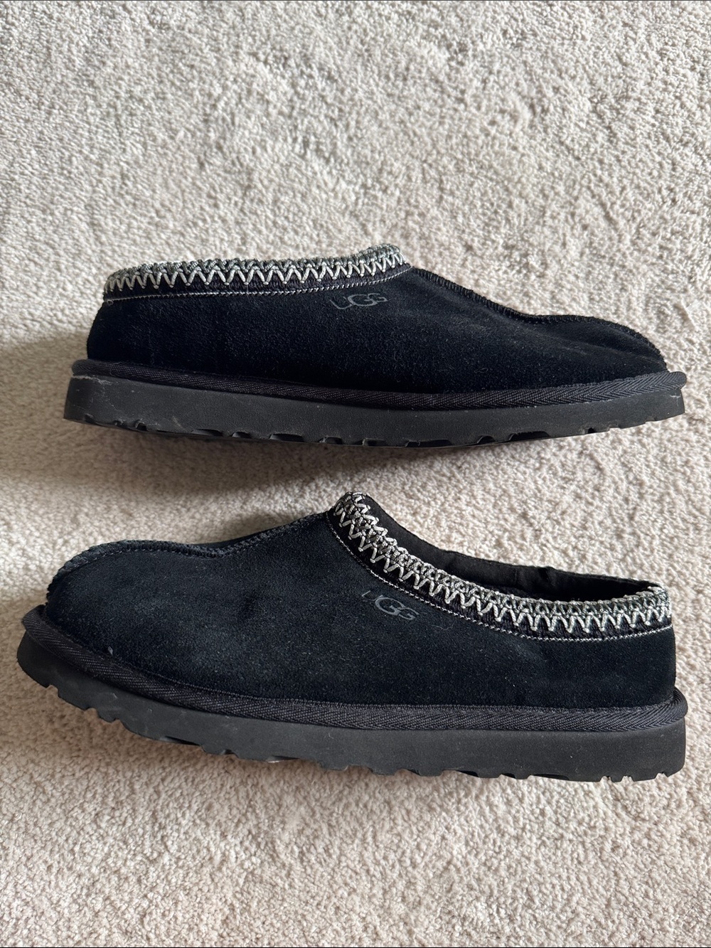 UGG Black Suede Tasmen Slippers with Woven Trim Men Size 7 - Picture 3 of 7
